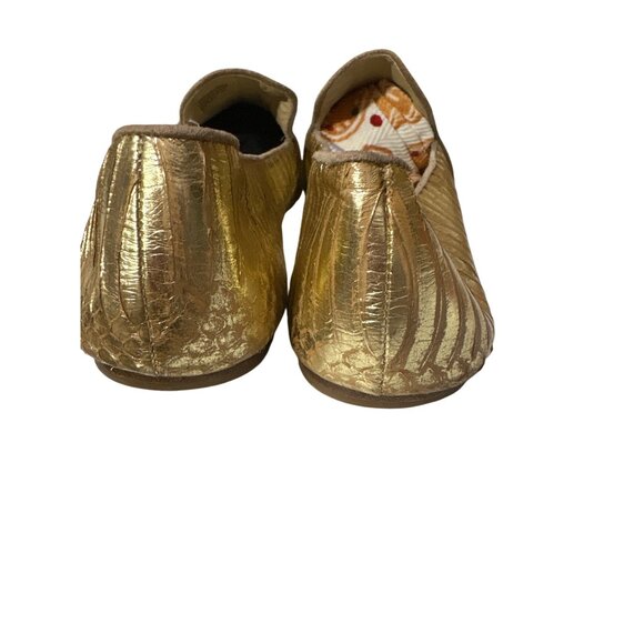 Brian Atwood Sz 10 Gold Metallic Snakeskin Textured Leather Loafers - Picture 4 of 8